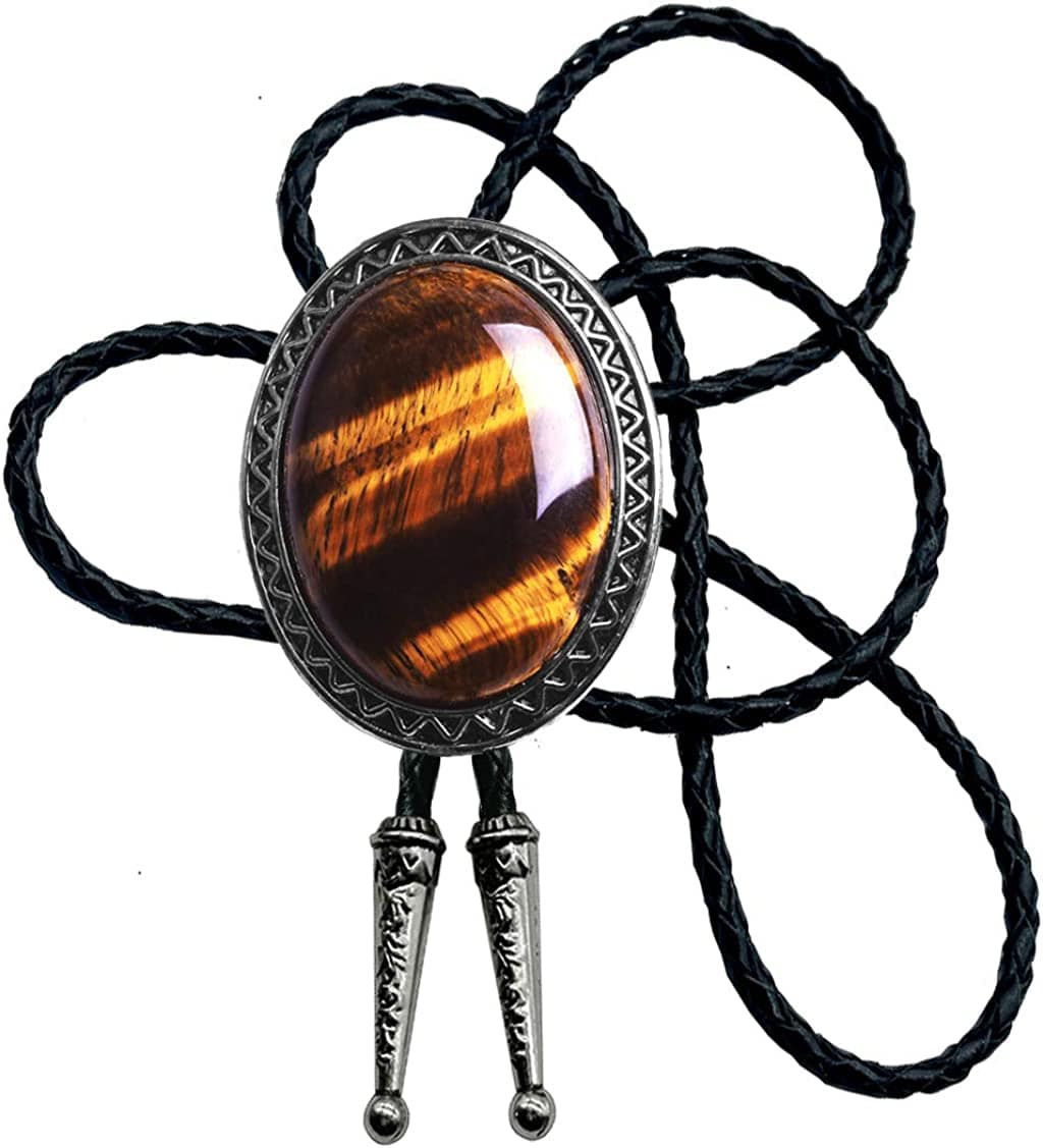 Moranse Celtic Style Bolo Tie with Natural Tiger Eye Stone and Genuine Cowhide Rope