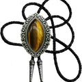 Moranse Celtic Style Bolo Tie with Natural Tiger Eye Stone and Genuine Cowhide Rope