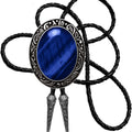 Moranse Celtic Style Bolo Tie with Natural Tiger Eye Stone and Genuine Cowhide Rope