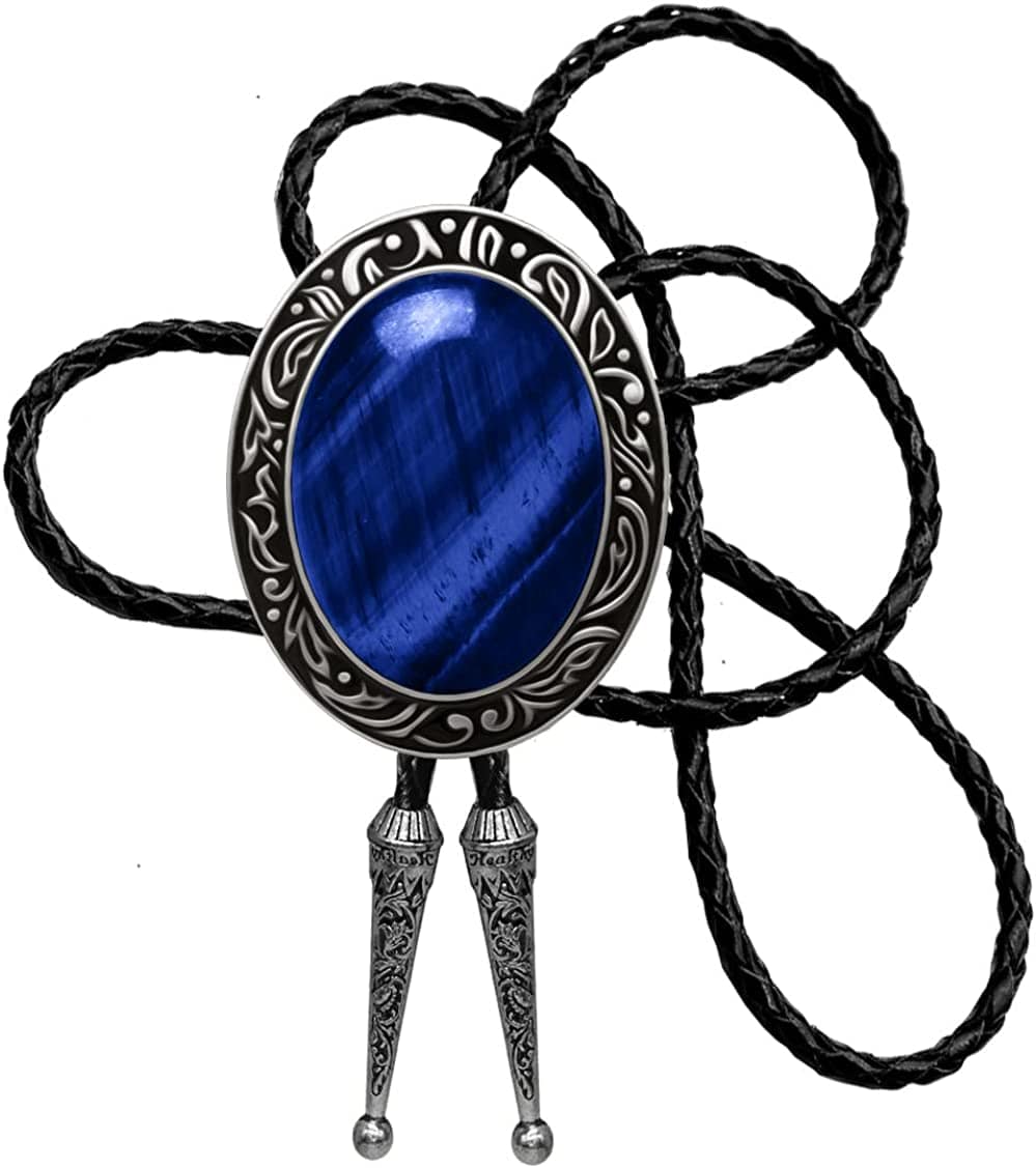 Moranse Celtic Style Bolo Tie with Natural Tiger Eye Stone and Genuine Cowhide Rope