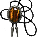 Moranse Celtic Style Bolo Tie with Natural Tiger Eye Stone and Genuine Cowhide Rope