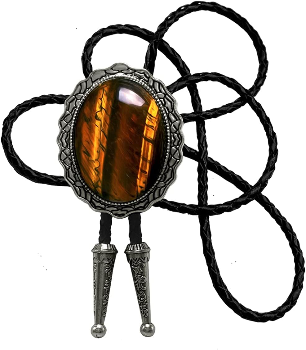 Moranse Celtic Style Bolo Tie with Natural Tiger Eye Stone and Genuine Cowhide Rope