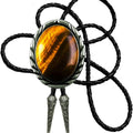 Moranse Celtic Style Bolo Tie with Natural Tiger Eye Stone and Genuine Cowhide Rope