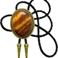 Moranse Celtic Style Bolo Tie with Natural Tiger Eye Stone and Genuine Cowhide Rope