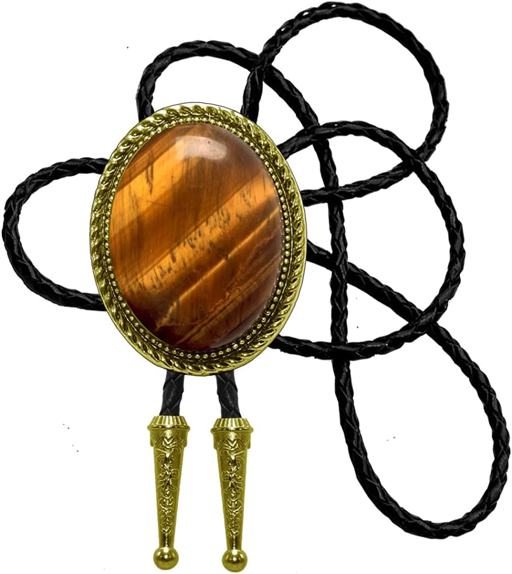 Moranse Celtic Style Bolo Tie with Natural Tiger Eye Stone and Genuine Cowhide Rope