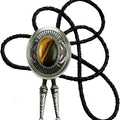 Moranse Celtic Style Bolo Tie with Natural Tiger Eye Stone and Genuine Cowhide Rope