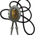 Moranse Celtic Style Bolo Tie with Natural Tiger Eye Stone and Genuine Cowhide Rope