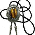 Moranse Celtic Style Bolo Tie with Natural Tiger Eye Stone and Genuine Cowhide Rope