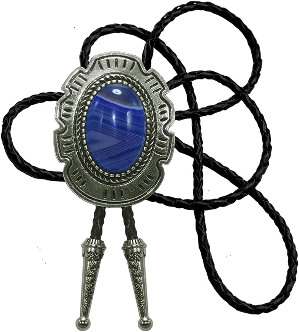 Moranse Celtic Style Bolo Tie with Natural Tiger Eye Stone and Genuine Cowhide Rope