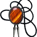 Moranse Celtic Style Bolo Tie with Natural Tiger Eye Stone and Genuine Cowhide Rope