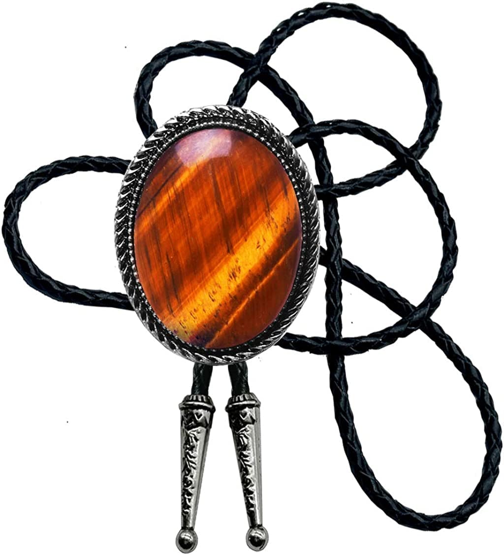 Moranse Celtic Style Bolo Tie with Natural Tiger Eye Stone and Genuine Cowhide Rope