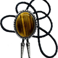 Moranse Celtic Style Bolo Tie with Natural Tiger Eye Stone and Genuine Cowhide Rope