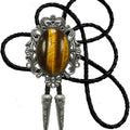 Moranse Bolo Tie Natural Colors Stone Western Celtic Style Genuine and Cowhide Rope, Black, One Size