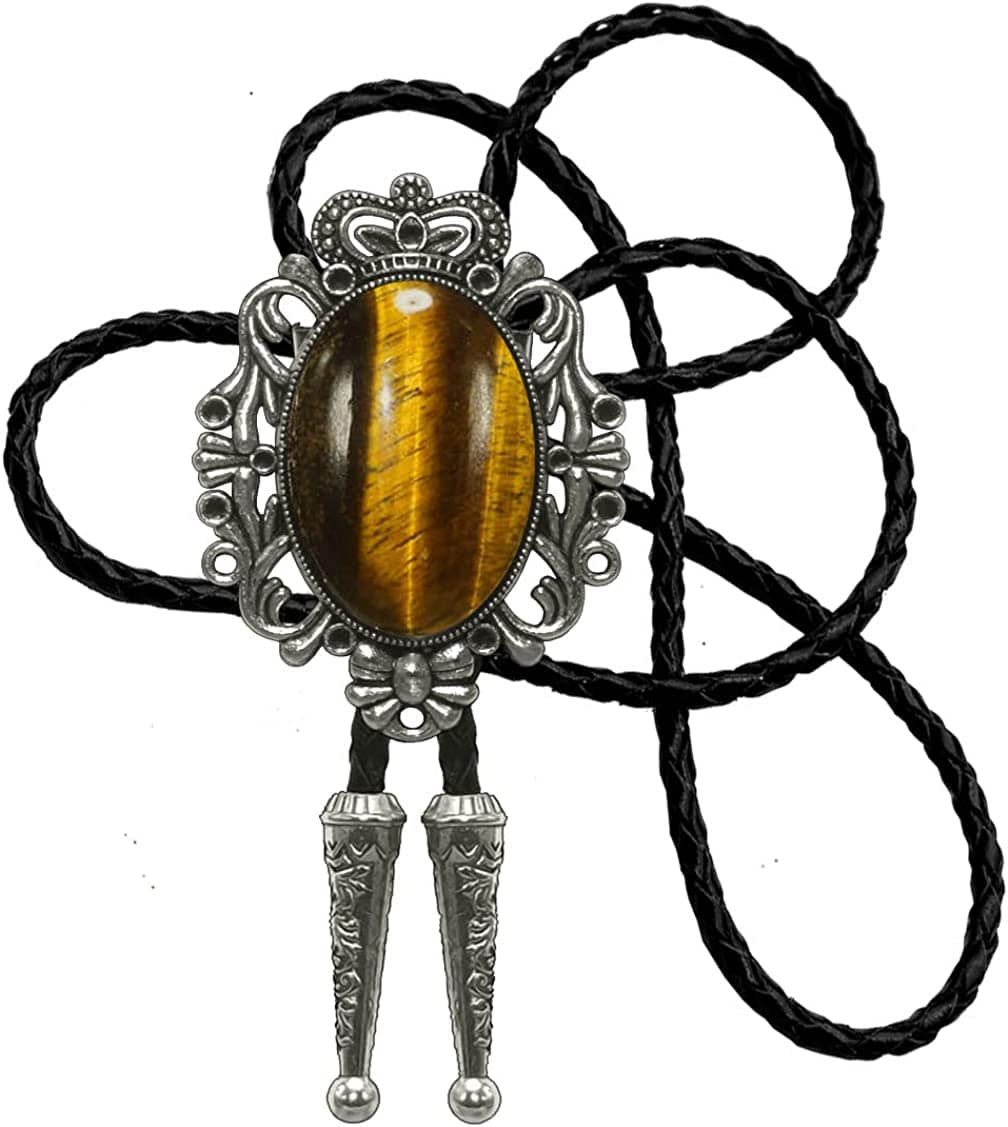 Moranse Bolo Tie Natural Colors Stone Western Celtic Style Genuine and Cowhide Rope