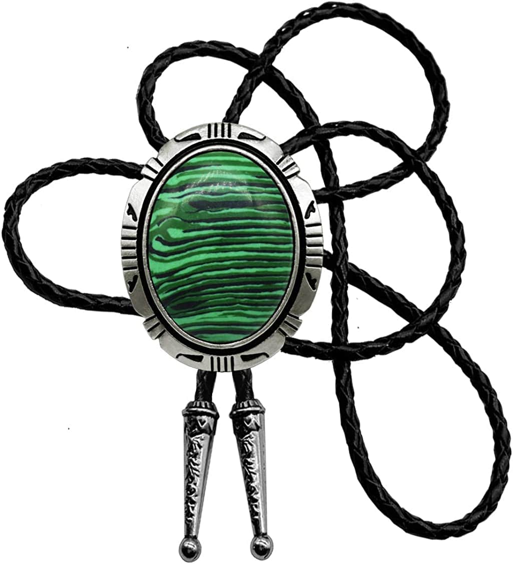 Moranse Bolo Tie With Emerald Blue and Black or More Colors Stone Celtic Style Genuine and Cowhide Rope