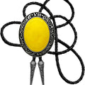 Moranse Bolo Tie Natural Colors Stone Western Celtic Style Genuine and Cowhide Rope, Black, One Size