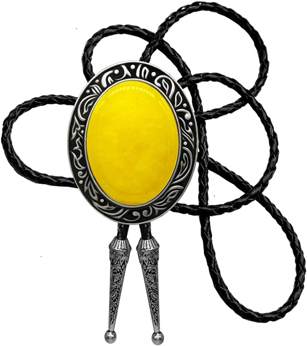 Moranse Bolo Tie Natural Colors Stone Western Celtic Style Genuine and Cowhide Rope