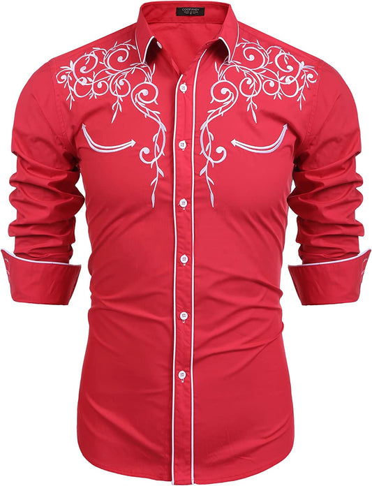 COOFANDY Men's Long Sleeve Embroidered Shirt Slim Fit Casual Button Down Shirts, Black, S, Black, Small