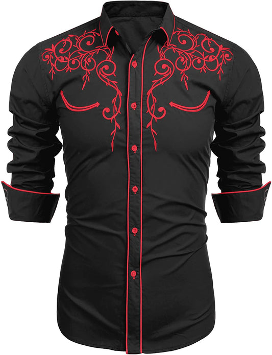 COOFANDY Men's Long Sleeve Embroidered Shirt Slim Fit Casual Button Down Shirts